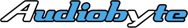 Audiobyte logo, jossa vaalean sinistä.